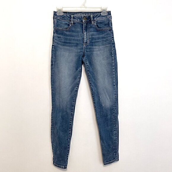 AMERICAN EAGLE Super Stretch Hi-Rise Jegging Medium Wash High Waisted 4S 4 SHORT - Picture 2 of 14